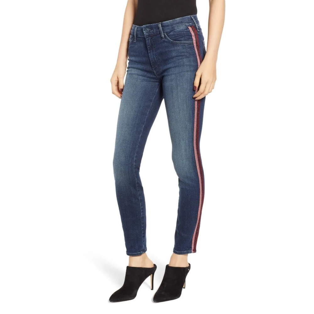 • Mother • High Waisted Looker Skinny Jeans Here Kitty Kitty Glitter Racer 29